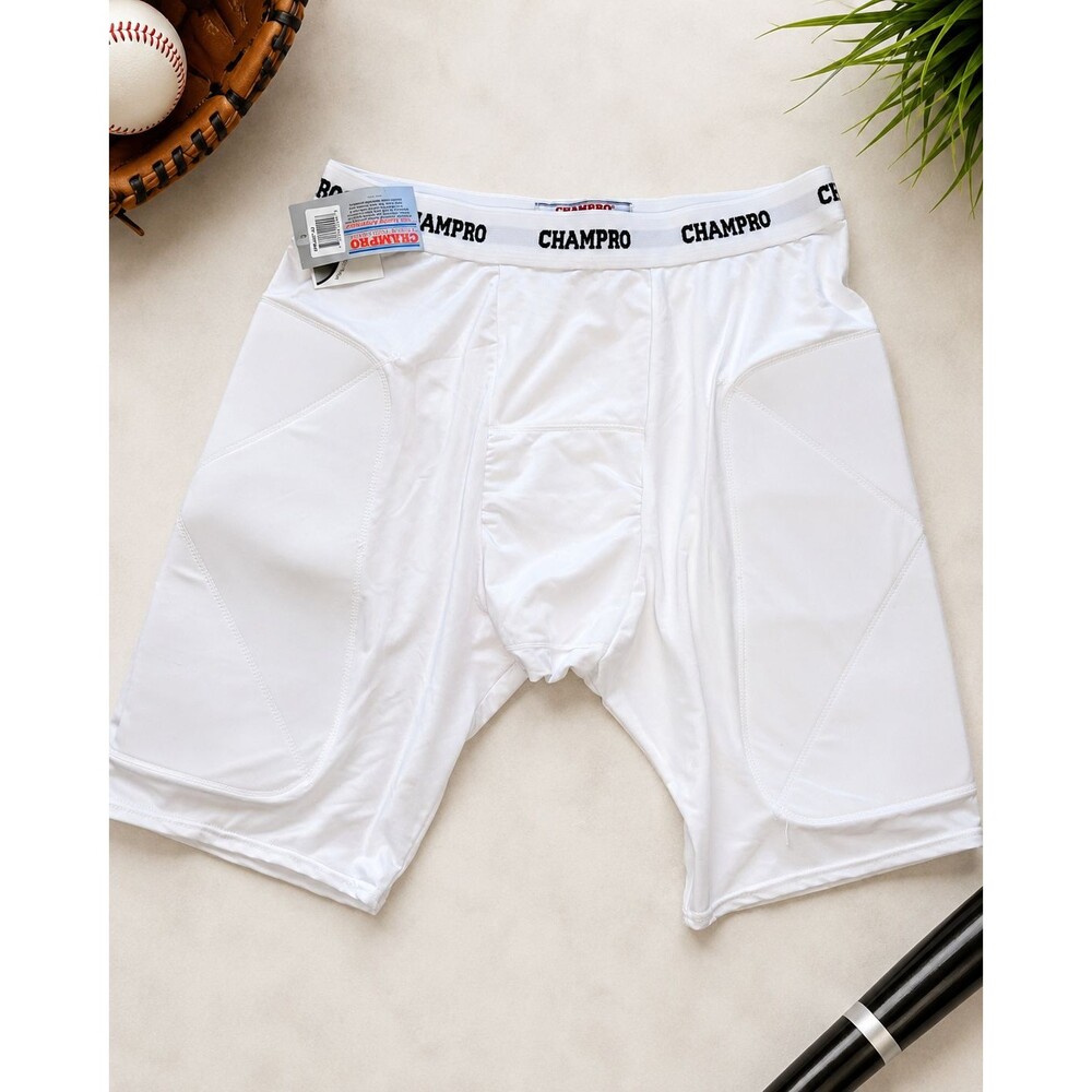 CHAMPRO Adult 2X White Padded Compression Sliding Shorts Cup Pocket NWT